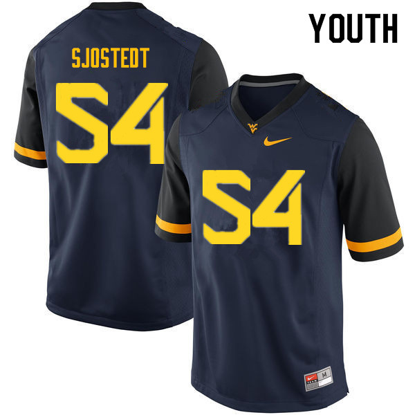 Youth #54 Eric Sjostedt West Virginia Mountaineers College Football Jerseys Sale-Navy - Click Image to Close